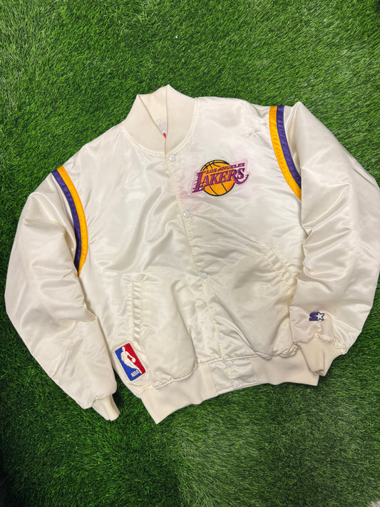 80s Los Angeles Lakers White Starter Satin Jacket (L)