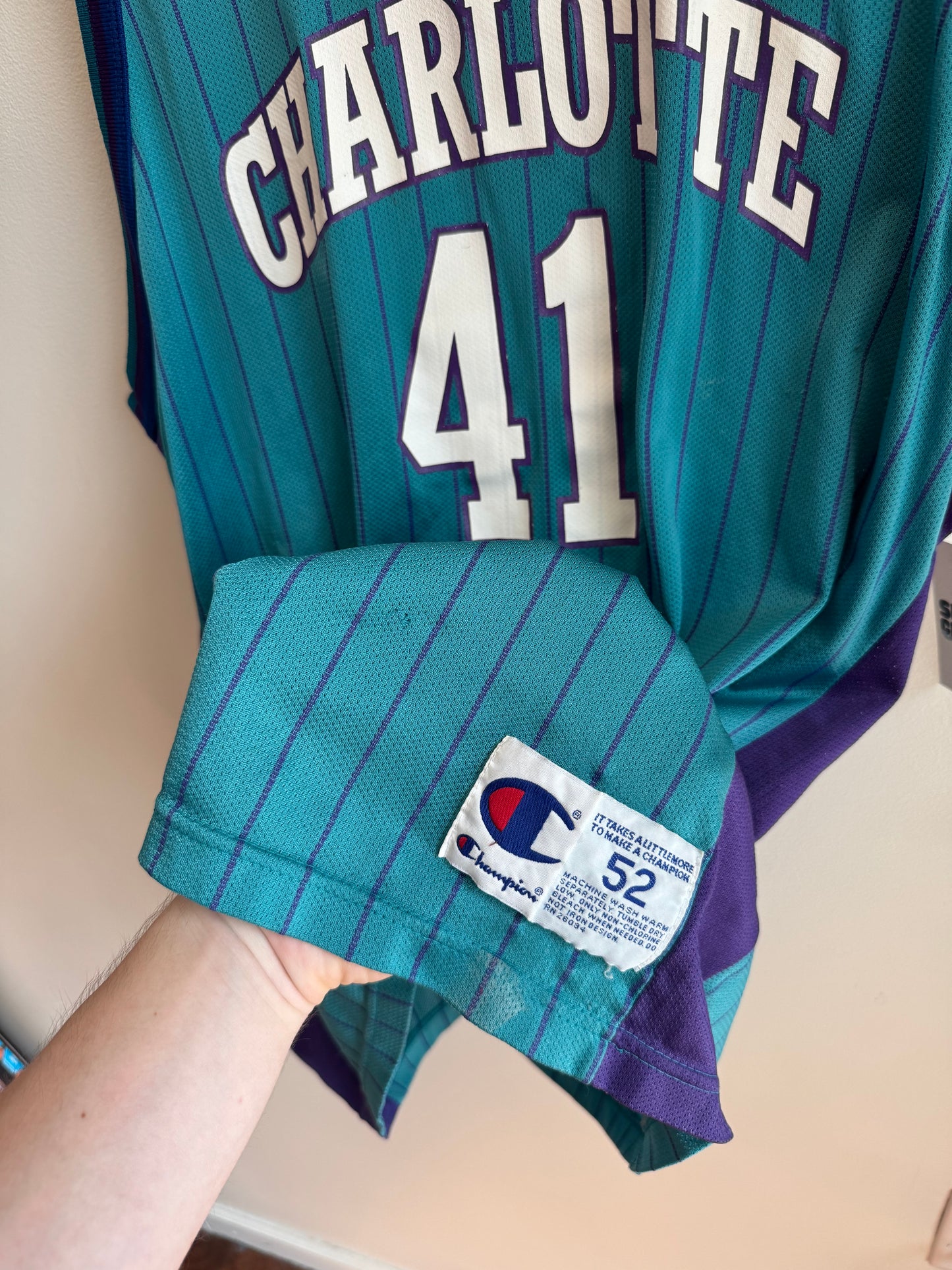 90s Charlotte Hornets Glen Rice Pinstripe NBA Champion Jersey (XL)