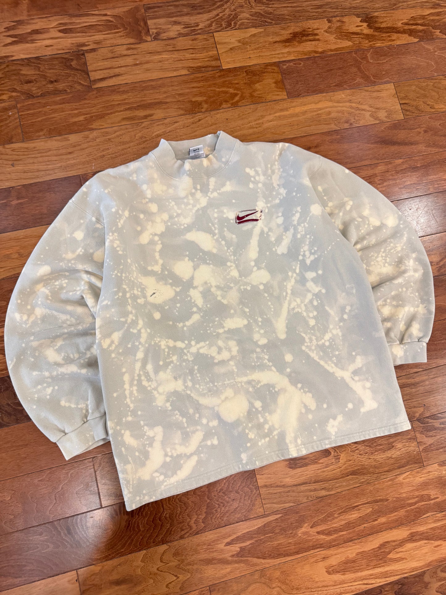 90s Nike Bleach Dye Mock Neck Distressed Crewneck (XL)