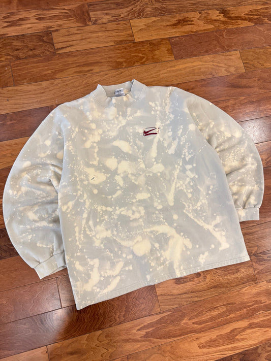 90s Nike Bleach Dye Mock Neck Distressed Crewneck (XL)