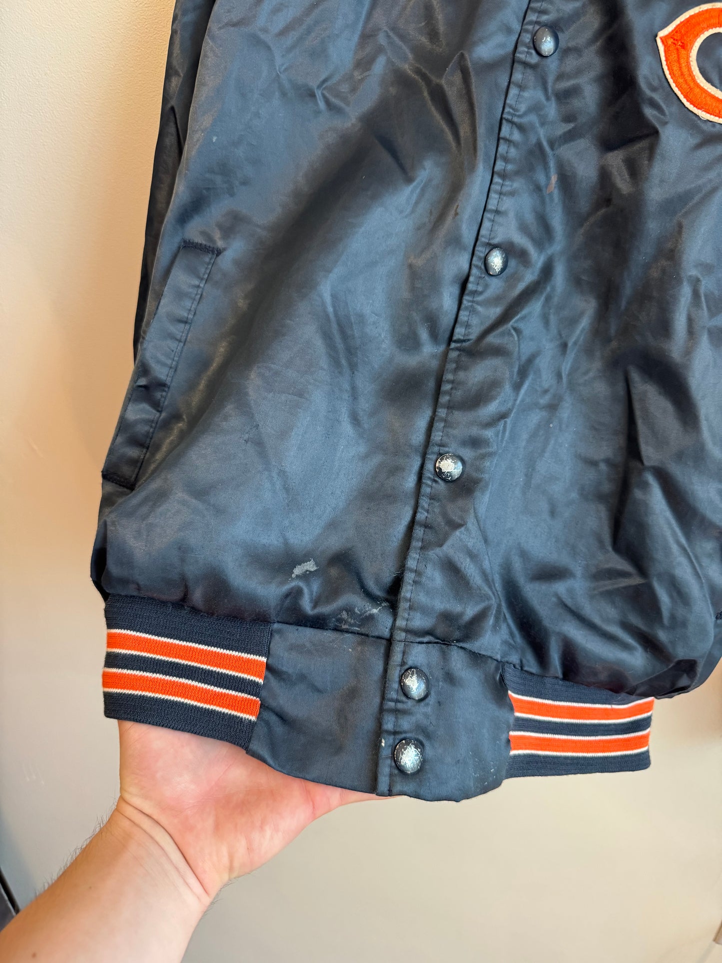 90s Chicago Bears Stained Vintage Satin Jacket (L)
