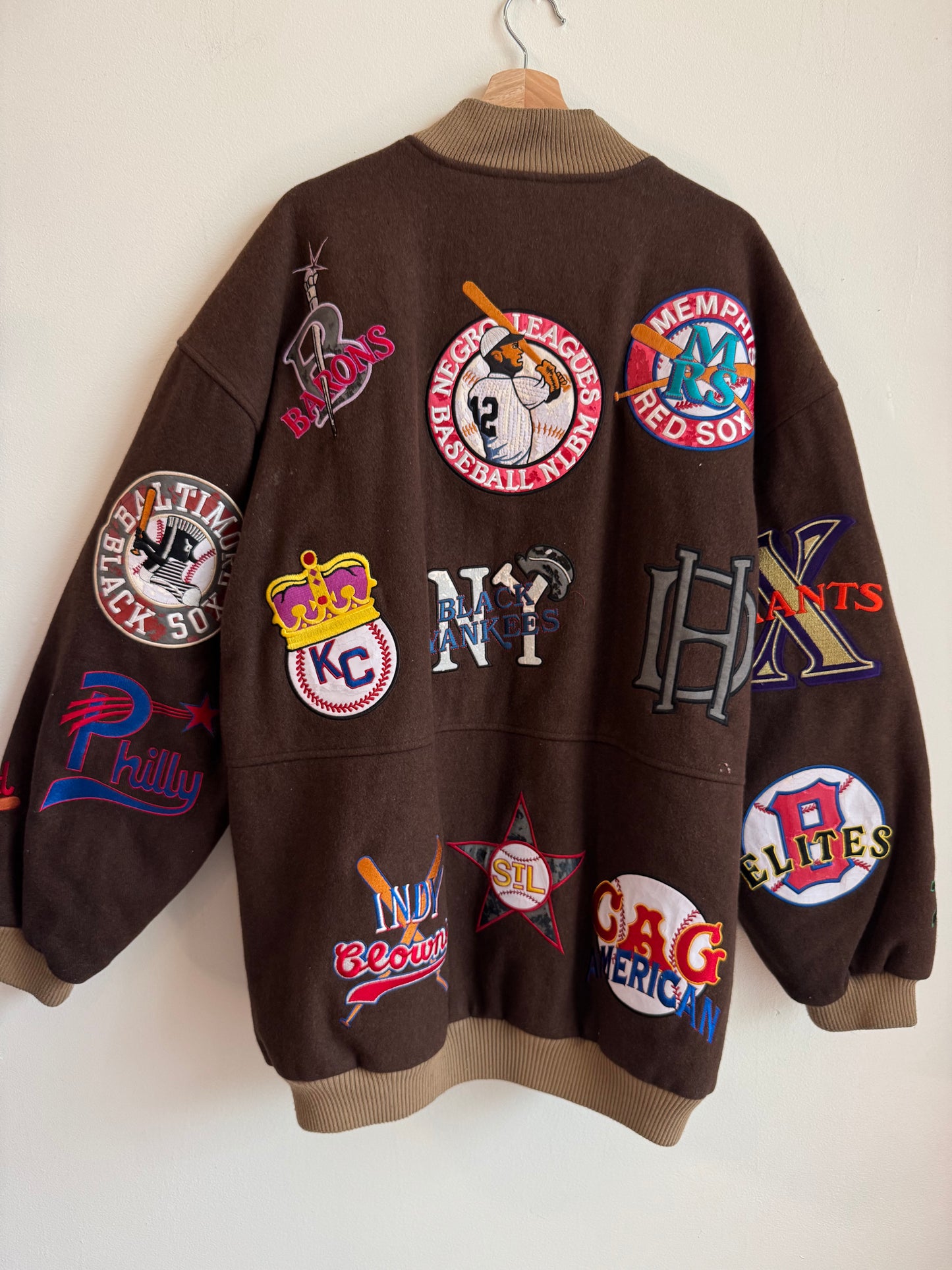 00s Negro League Baseball Mocha Patchwork Jacket (XL)