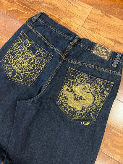 00s Fubu Embroidered Gold Accent Baggy Jeans (34 x 32)
