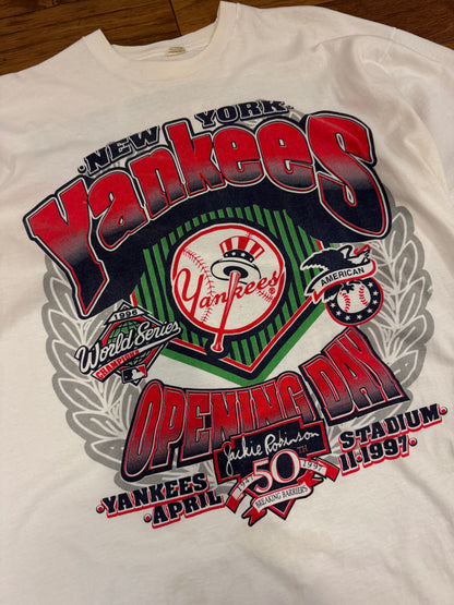 1997 NY Yankees Opening Day Uncle Sam Vintage Jackie Robinson 50th MLB Tee (XL)
