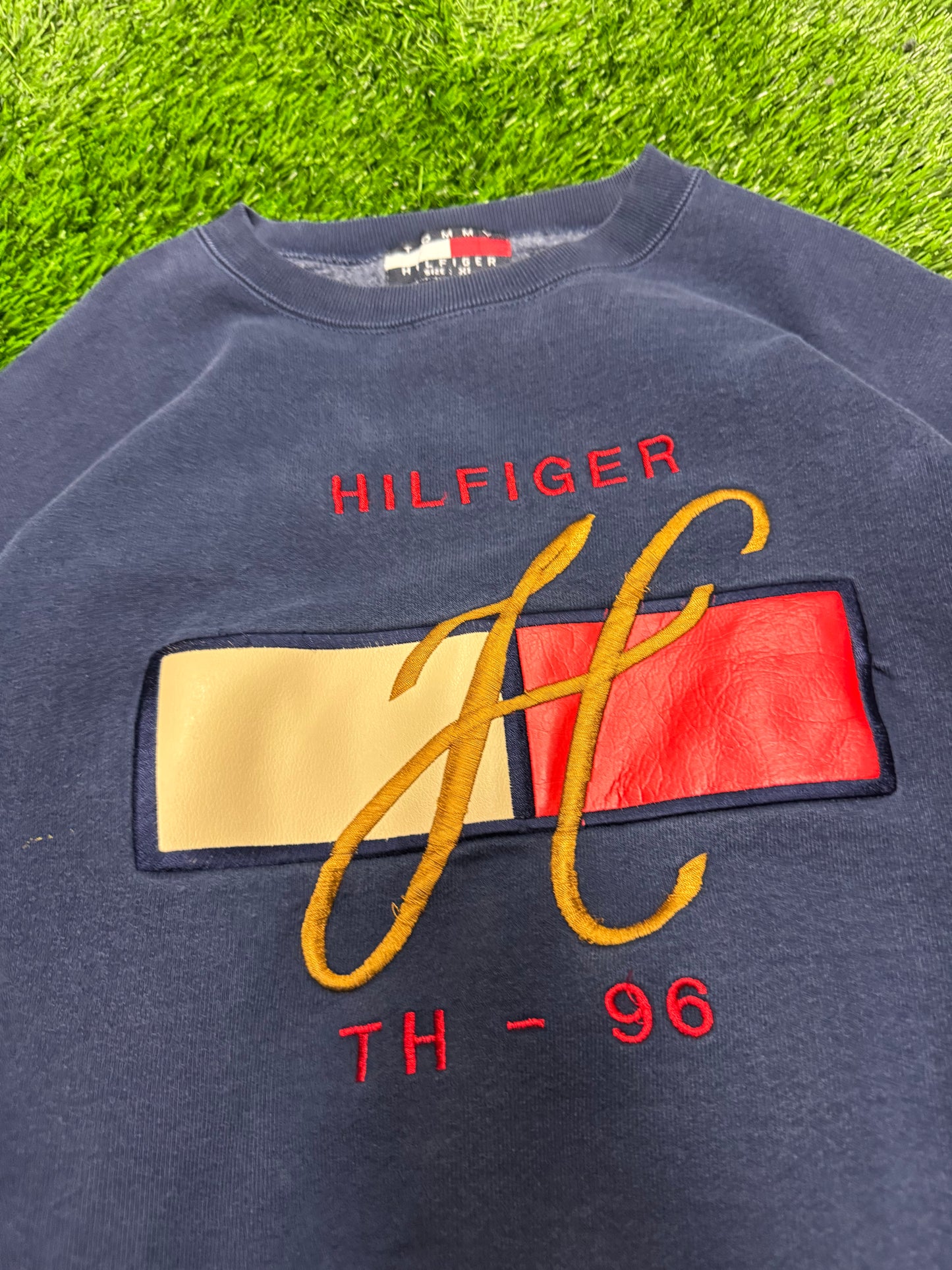 1996 Tommy Hilfiger Distressed Navy Crewneck (XL)