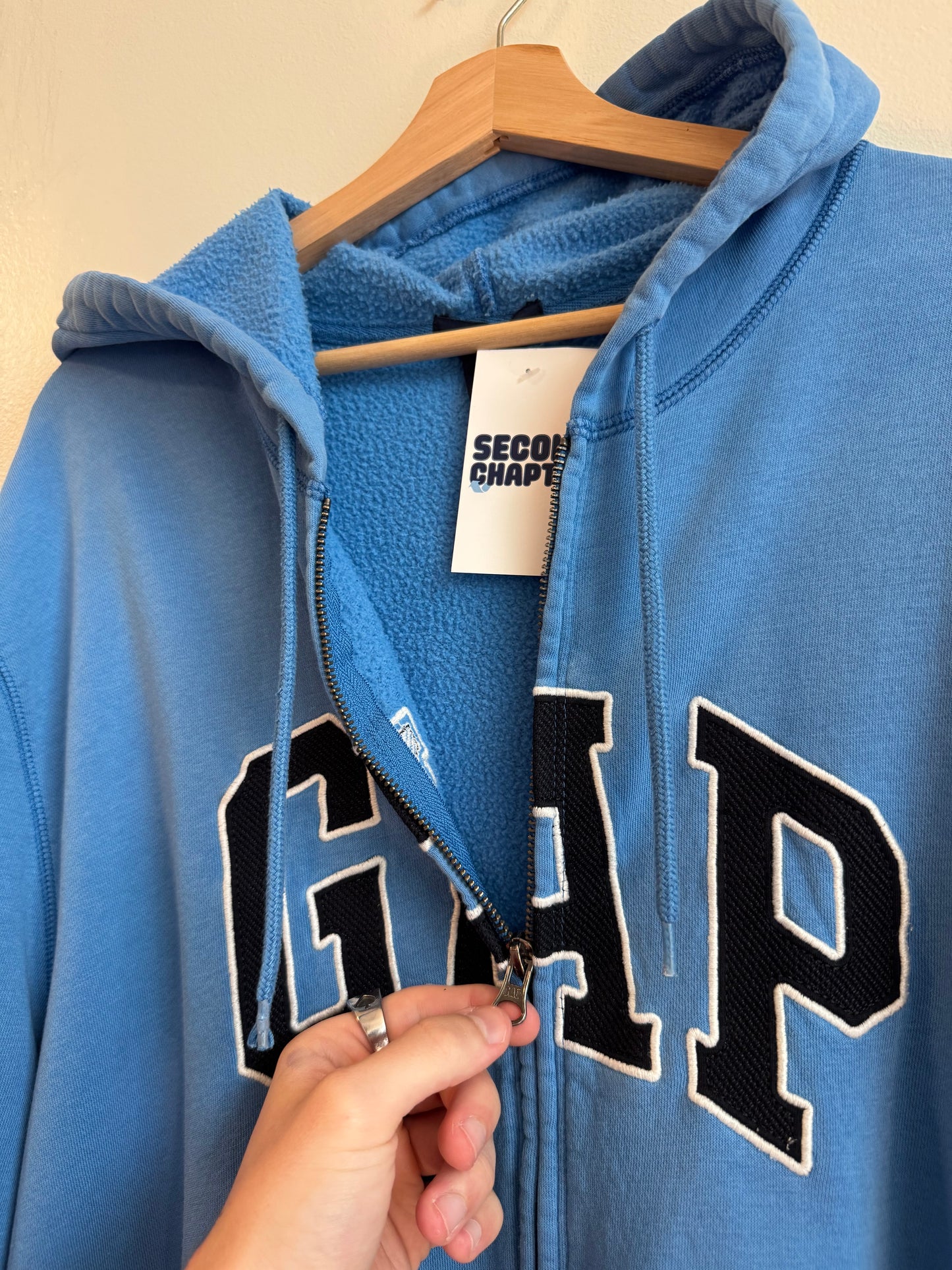 00s Gap Baby Blue Full Zip Spell Out Hoodie (XL)