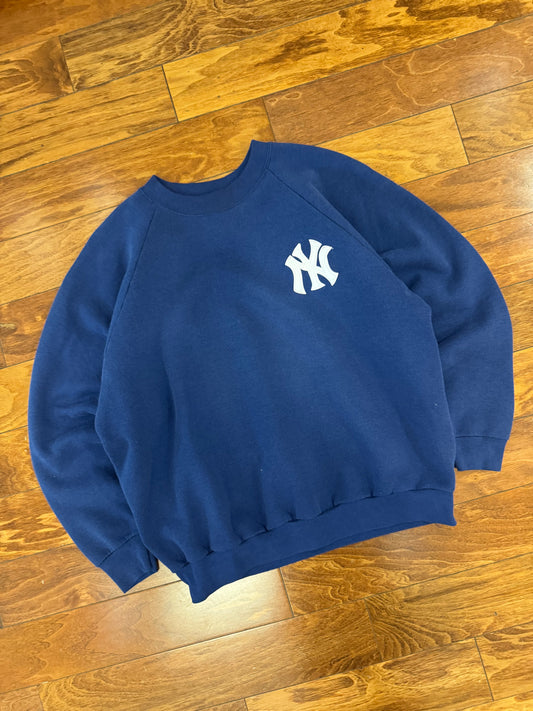 90s Yankees Blue Essential Embroidered Crewneck (L)