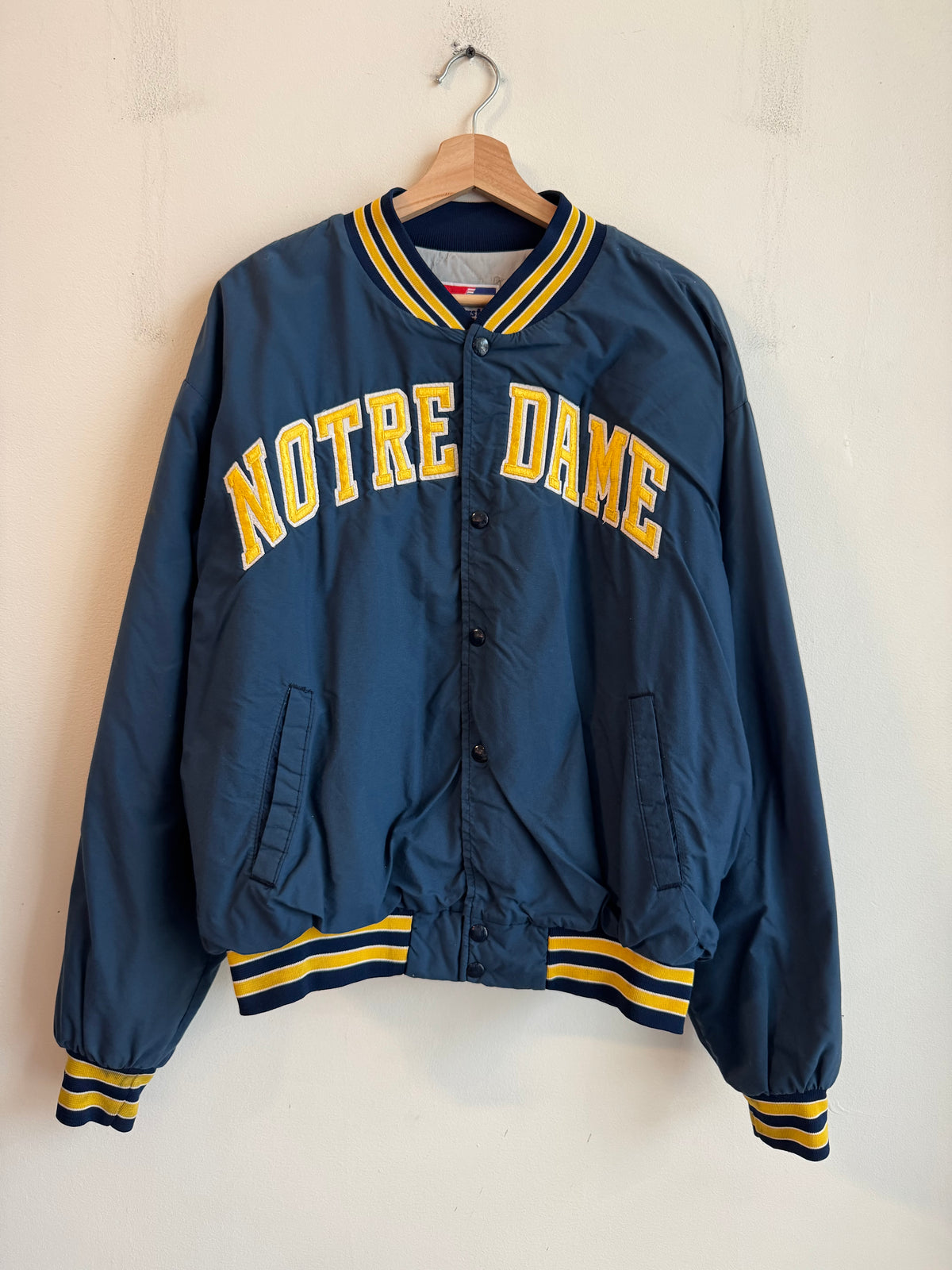 80s Notre Dame Boxy Swingster Vintage Windbreaker Varsity Jacket (L)