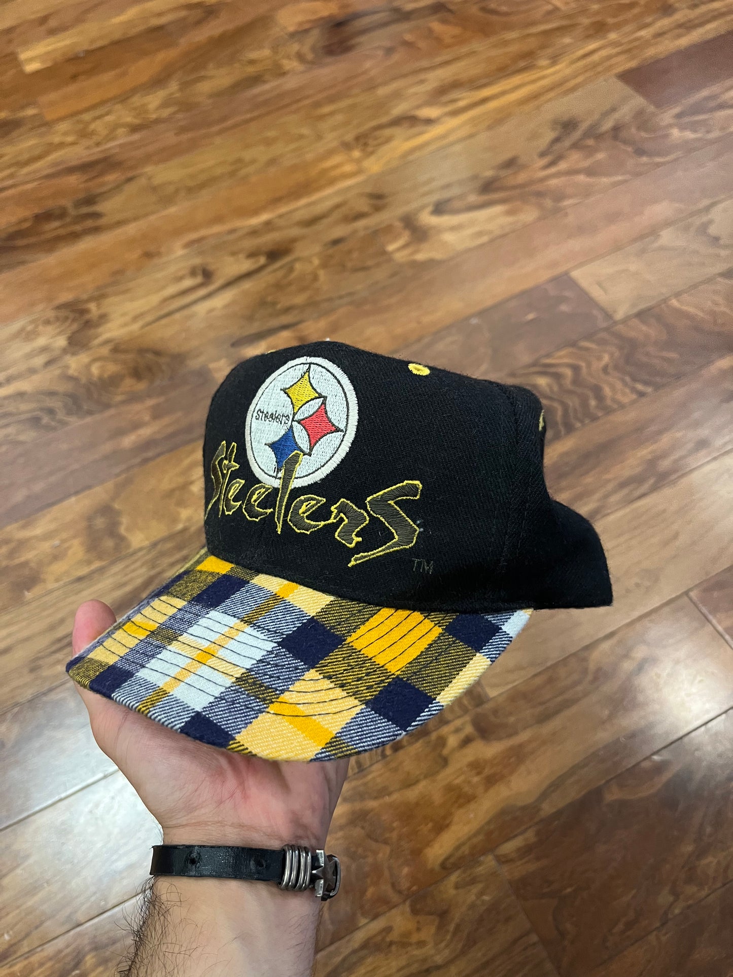 90s Pittsburgh Steelers Plaid Rare Script Hat (OS)