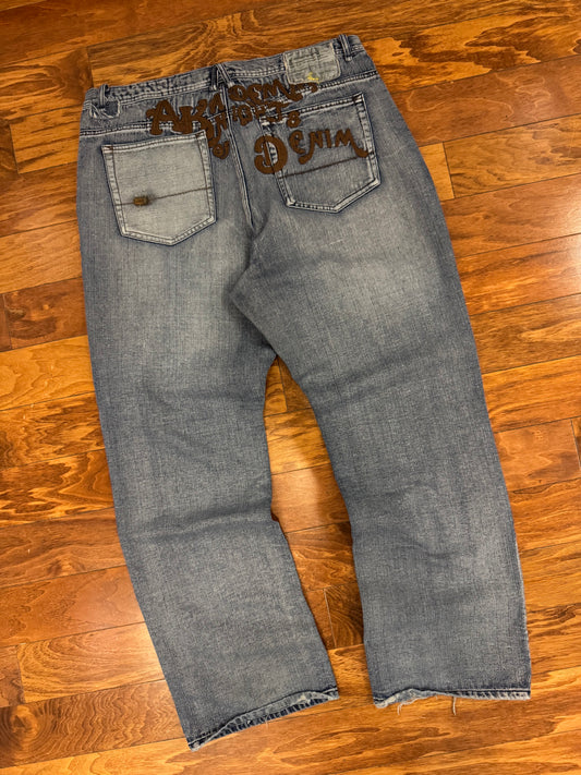 00s Akademiks Baggy Embroidered Blue Jeans (40 x 34)