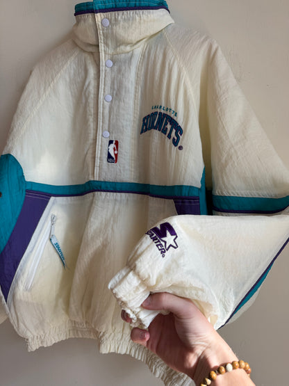 90s Charlotte Hornets Logo NBA White Puffer Starter Jacket (S)