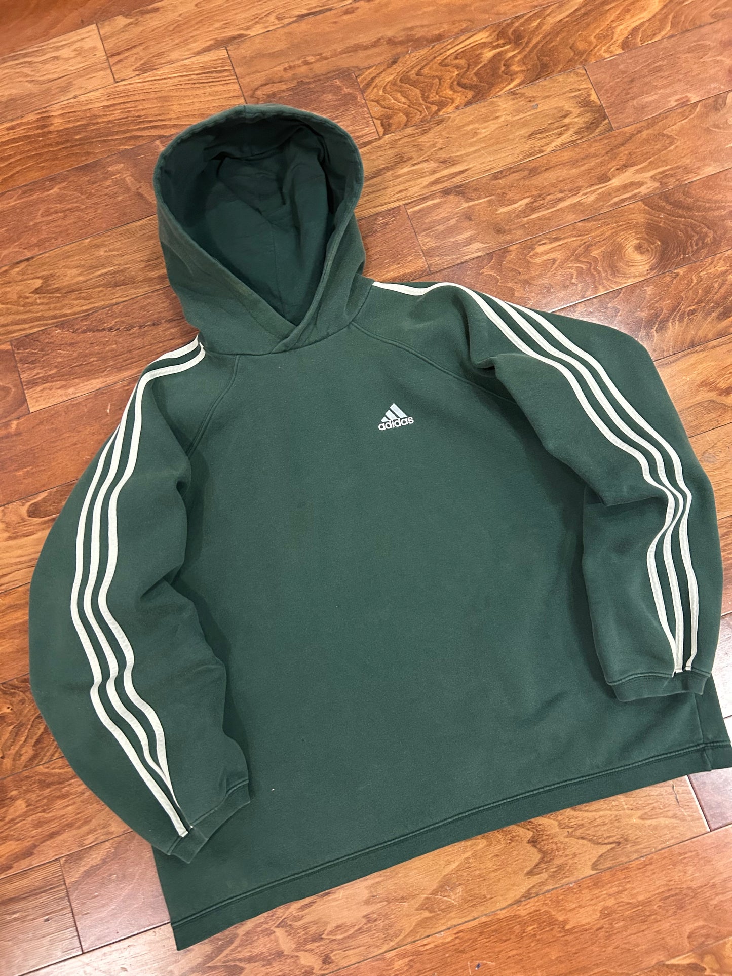 90s Adidas Green Vintage Striped Hoodie (L)