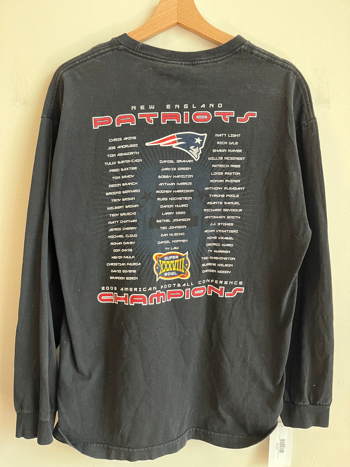 2004 New England Patriots Tom Brady & Ty Law Long Sleeve Shirt (L)