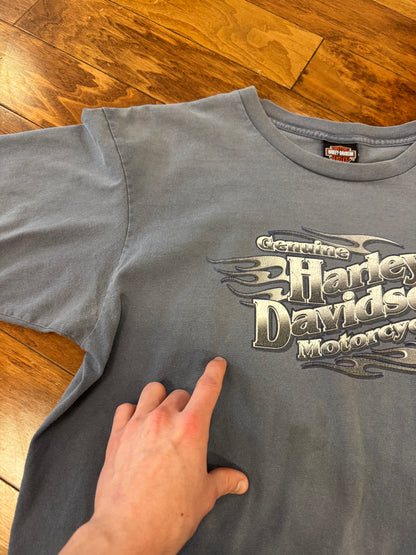 00s Harley Davidson Metal Emblem Curly's Tee (XL)