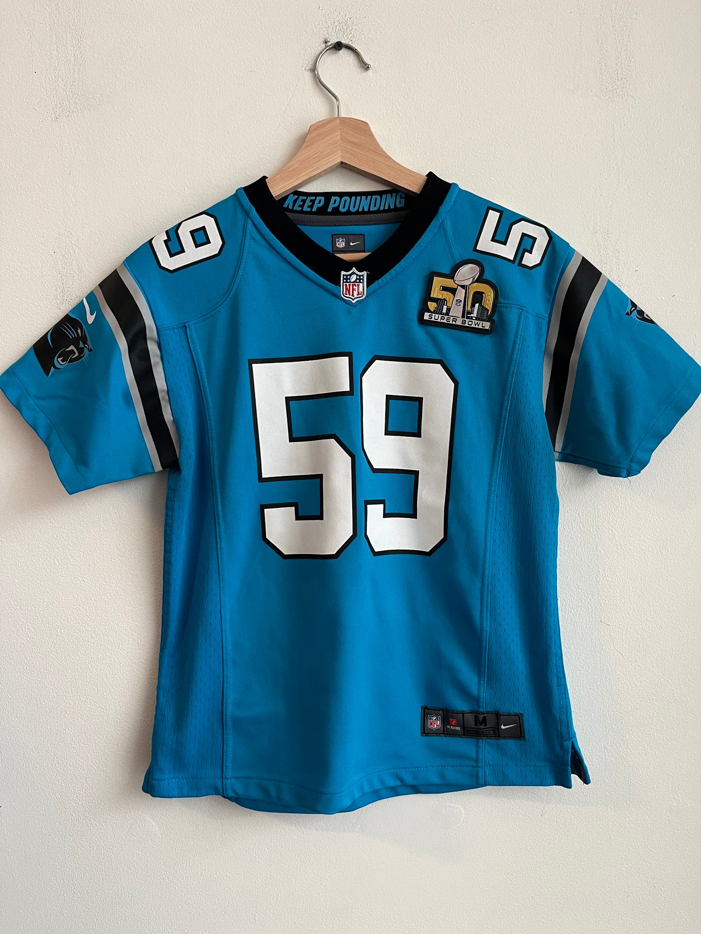 2016 Carolina Panthers Luke Kuechly SB 50 Blue Jersey (Youth M)
