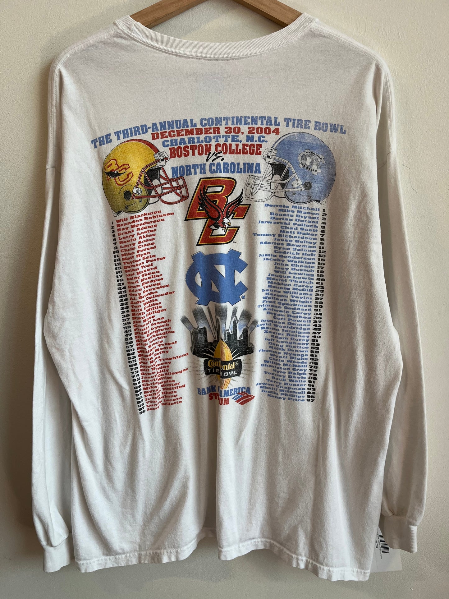 2004 Boston College v UNC tar Heels Tire Bowl Long-Sleeve (XL)