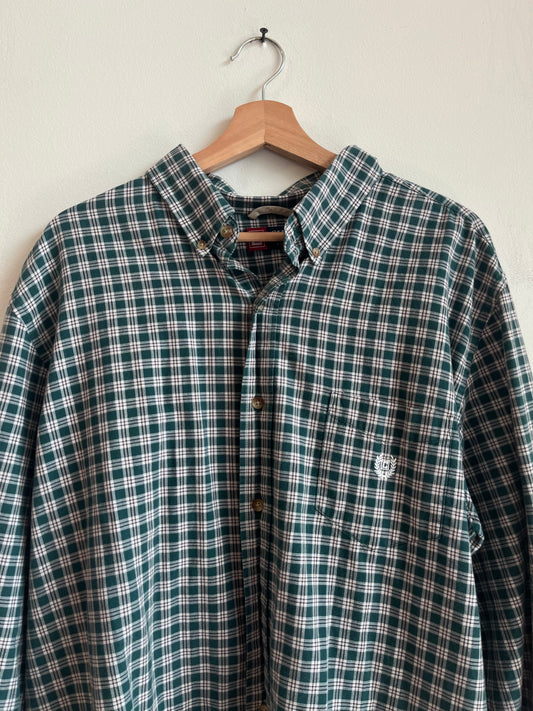 00s Chaps Green Striped Dress Polo Shirt (XL)