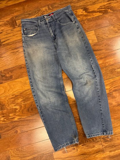 00s South Pole Embroidered Baggy Blue Jeans (34 x 32)