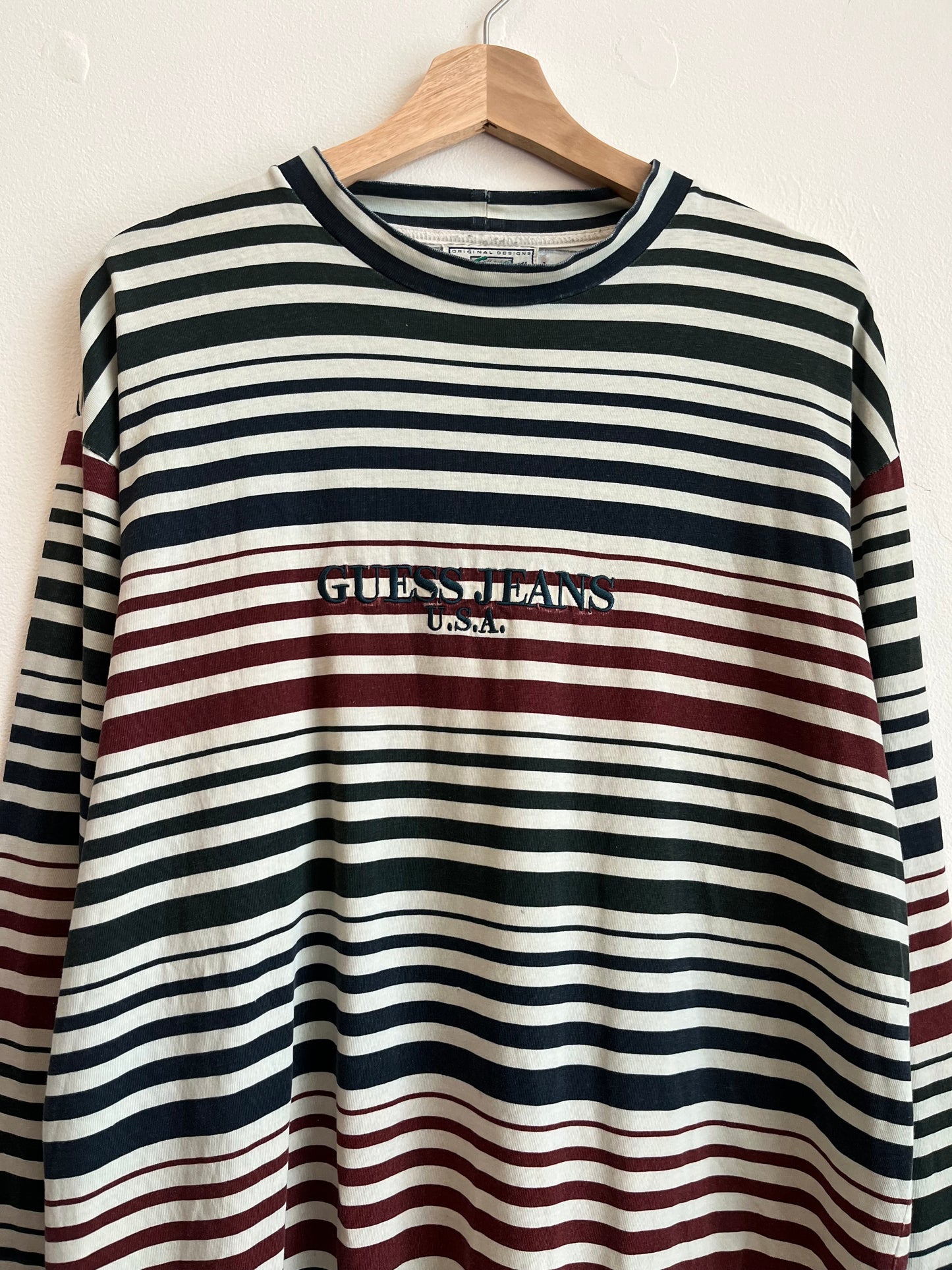 90s Guess Embroidered Striped Long-Sleeve Shirt (L)