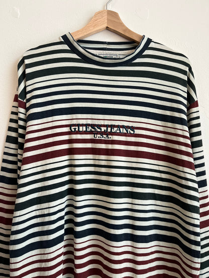 90s Guess Embroidered Striped Long-Sleeve Shirt (L)