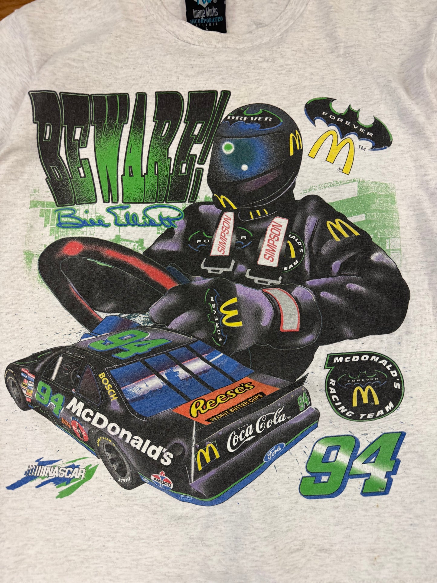 1995 Bill Elliot Vintage Nascar Batman Forever McDonalds DC Racing Tee (L)