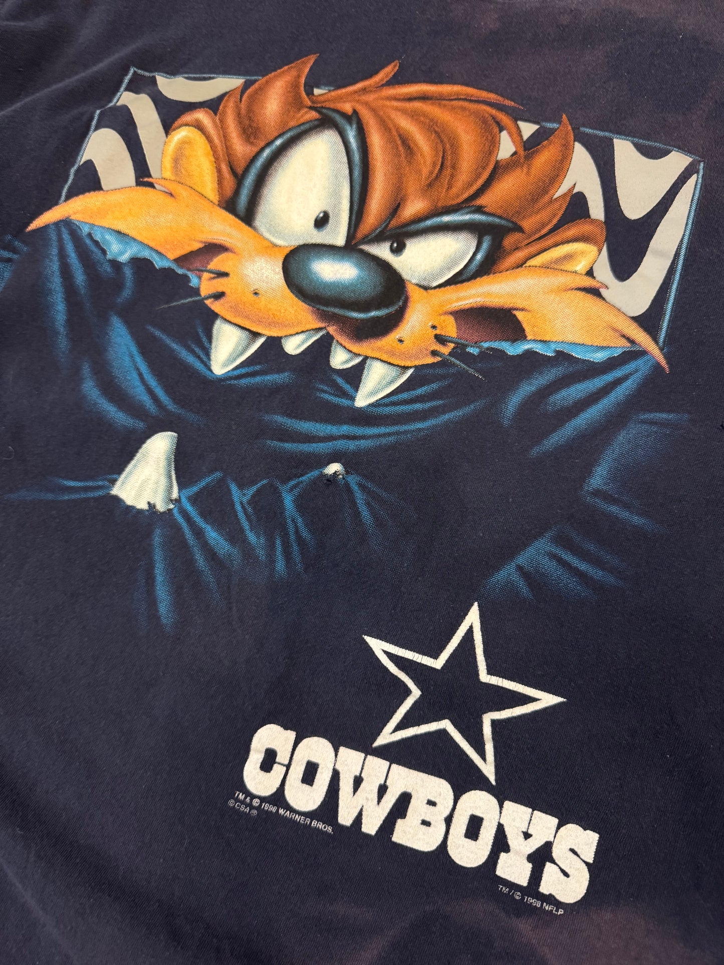 1998 Dallas Cowboys Taz Bleach Faded Tee (XL)