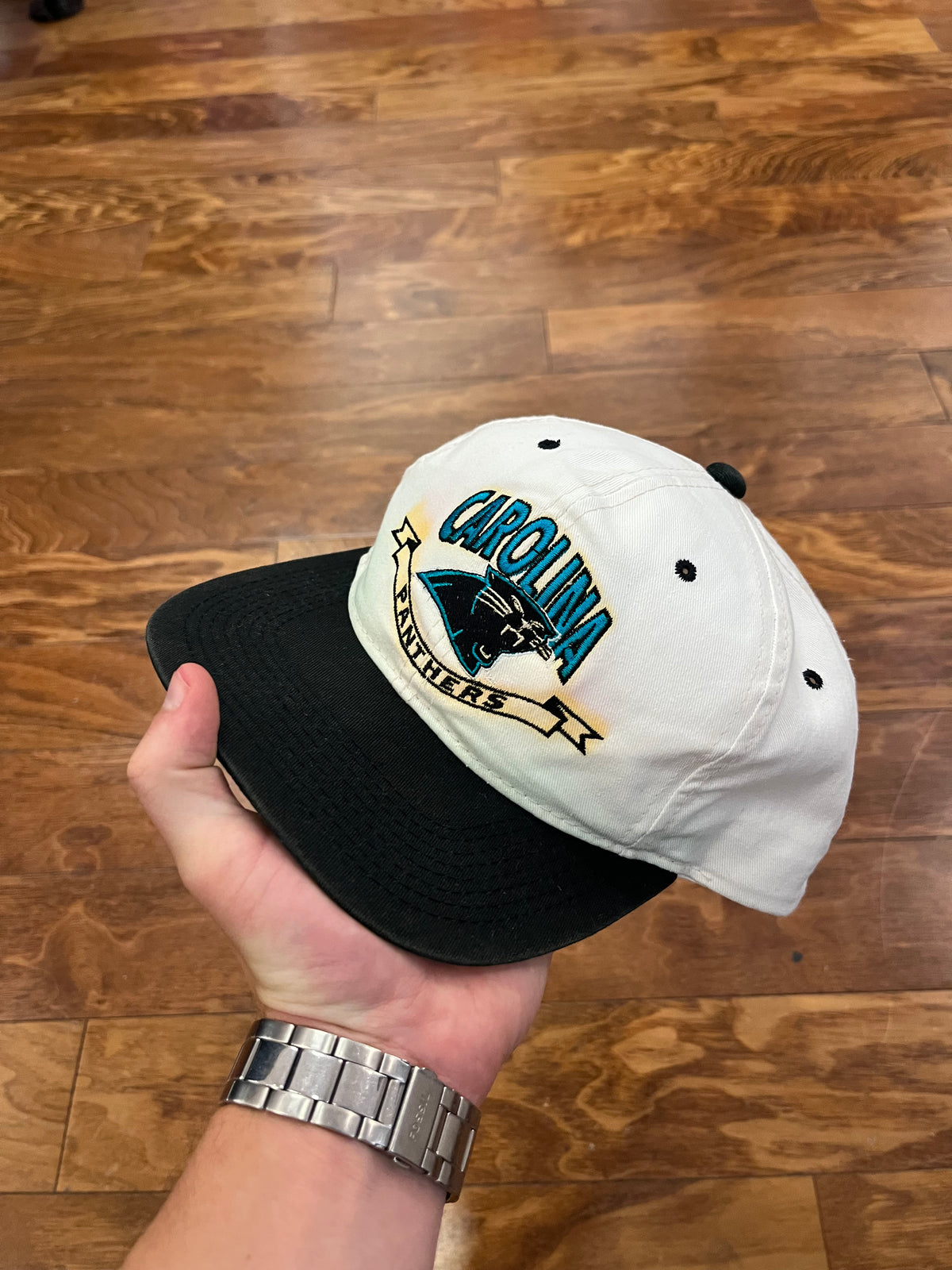 90s Carolina Panthers Spell Out White/Black Hat (OS)