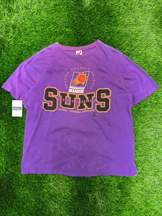 90s Phoenix Suns Faded Spell Out Purple Vintage NBA Tee (XL)