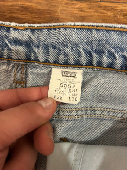 1997 Levi's 505 Orange Tab Distressed Light Wash Jeans (36 x 30)