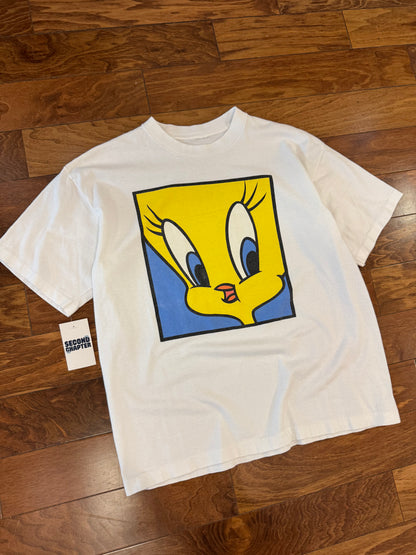 90s Looney Tunes Tweety Graphic White Tee (XL)