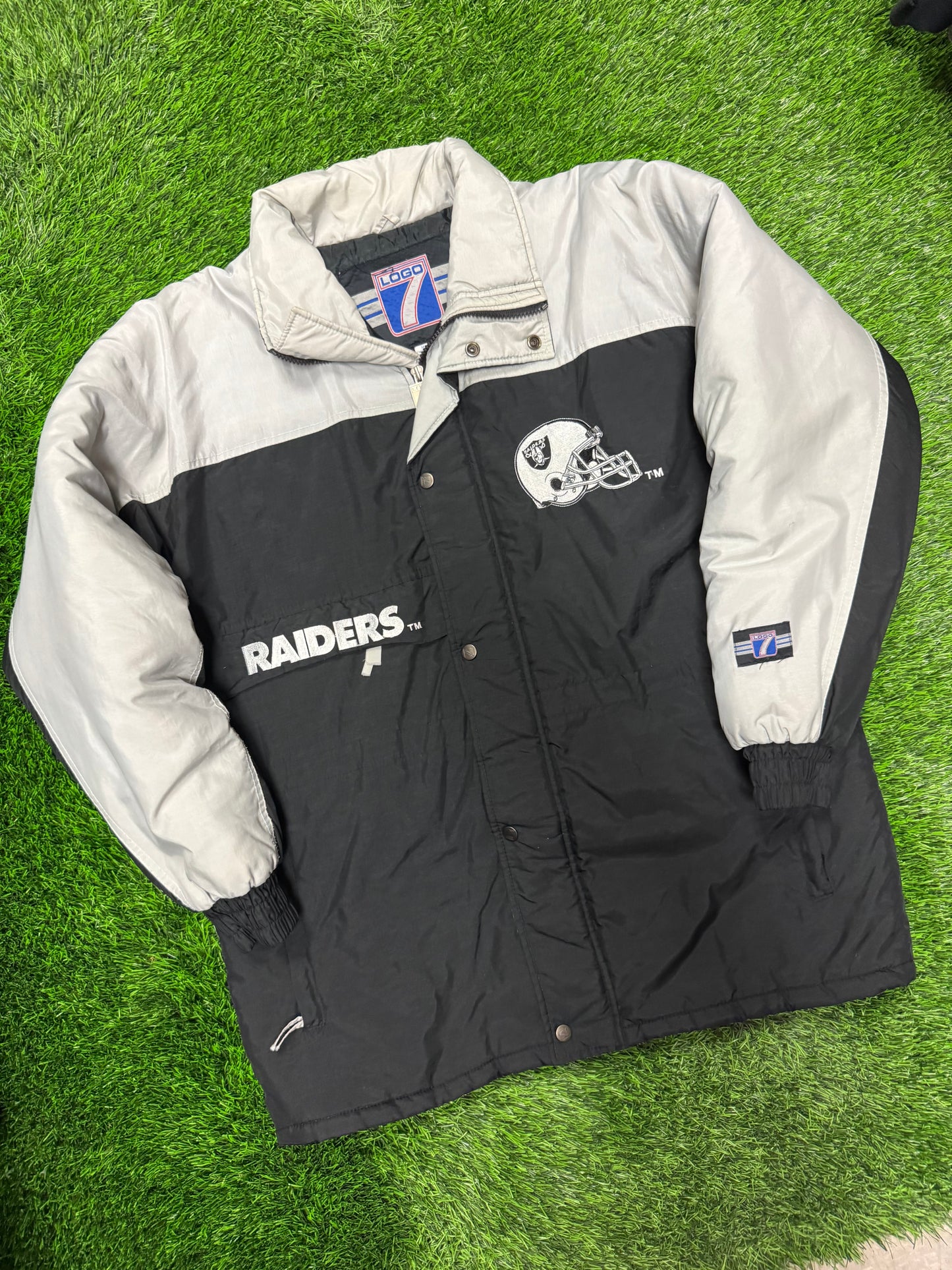 90s Oakland Raiders Vintage Logo 7 Parka Puffer Jacket (M)