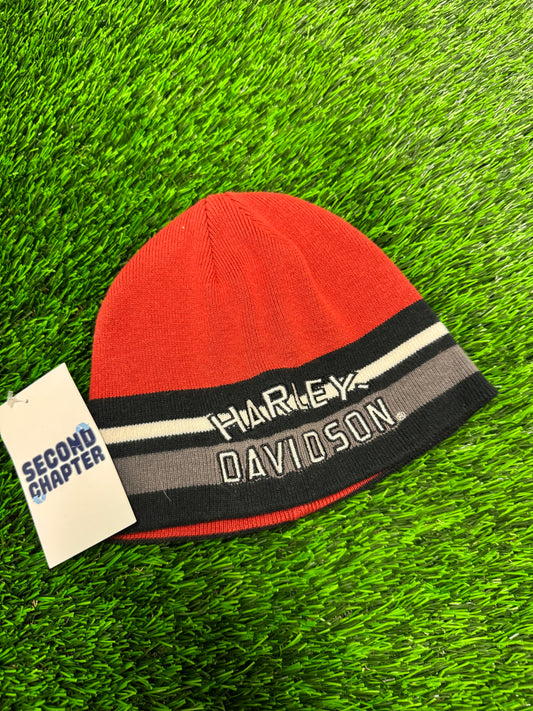 00s Harley Davidson Tight Rib Knit Orange Beanie (OS)