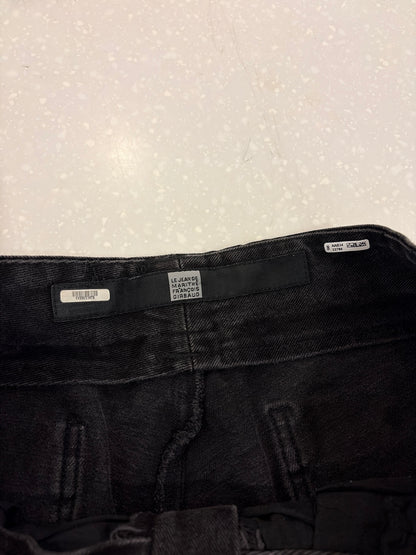 00s Marithe Francois Girbaud Grey Strap Black Baggy Shorts (34)