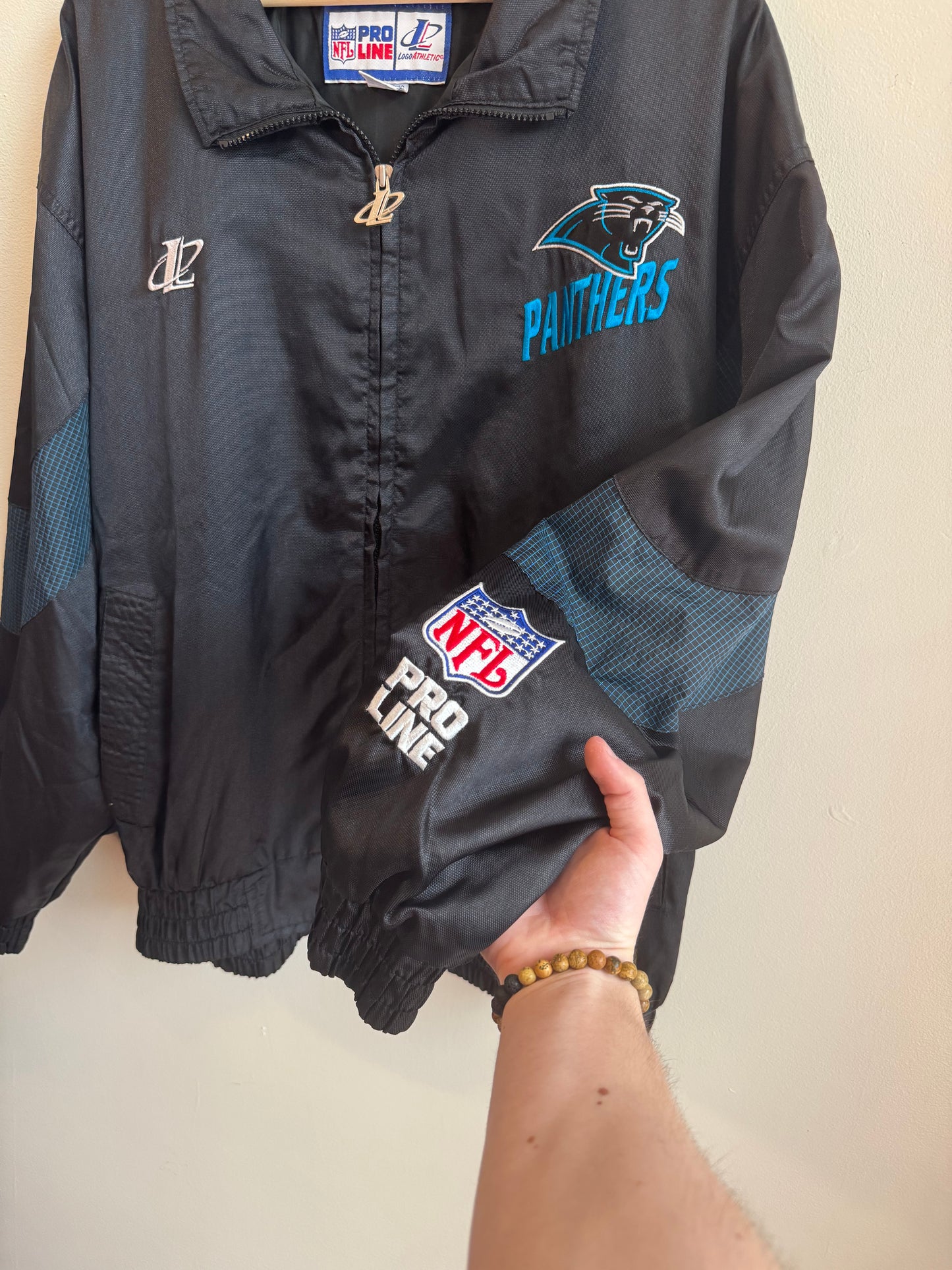 90s Carolina Panthers Logo Athletic Pro Line Striped Windbreaker (XL)