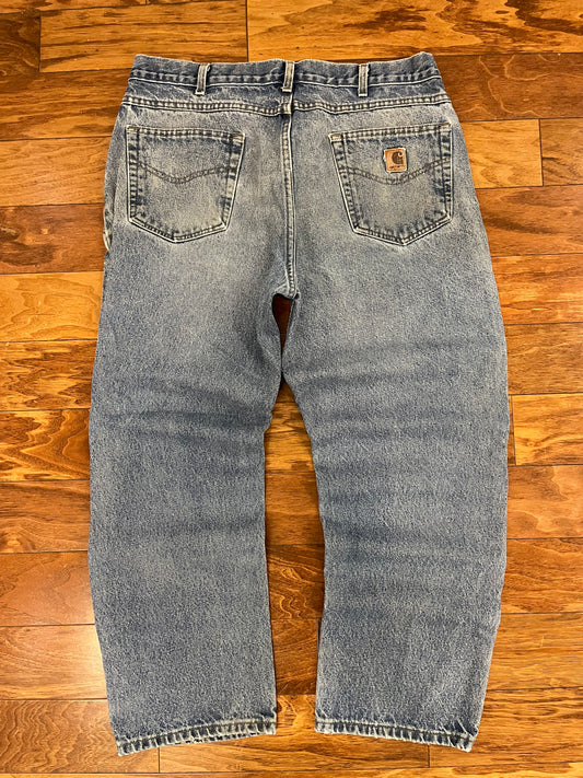 00s Carhartt Blue Washed Work Jeans (36 x 30)