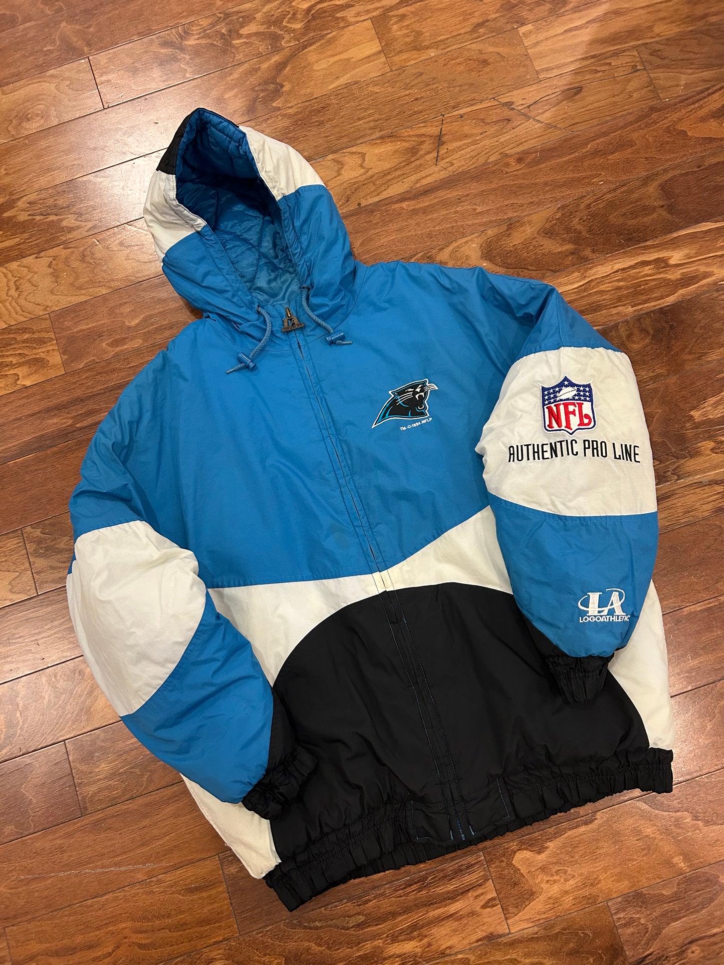 90s Carolina Panthers Logo Athletic Vintage Puffer Jacket (XL)