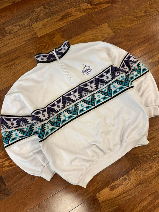 90s Vancouver Canada Aztec Quarter Zip Sweater Crewneck (XL)