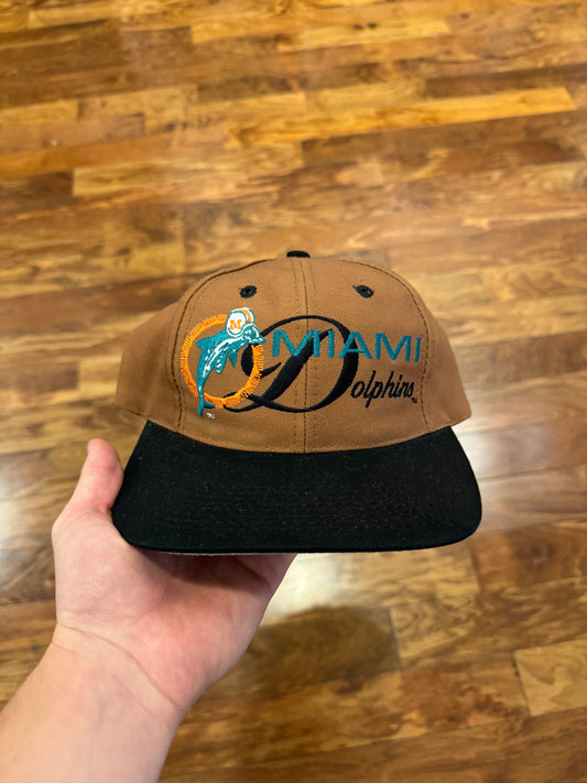 90s Miami Dolphins Logo 7 Brown Embroidered Spell Out Hat (OS)