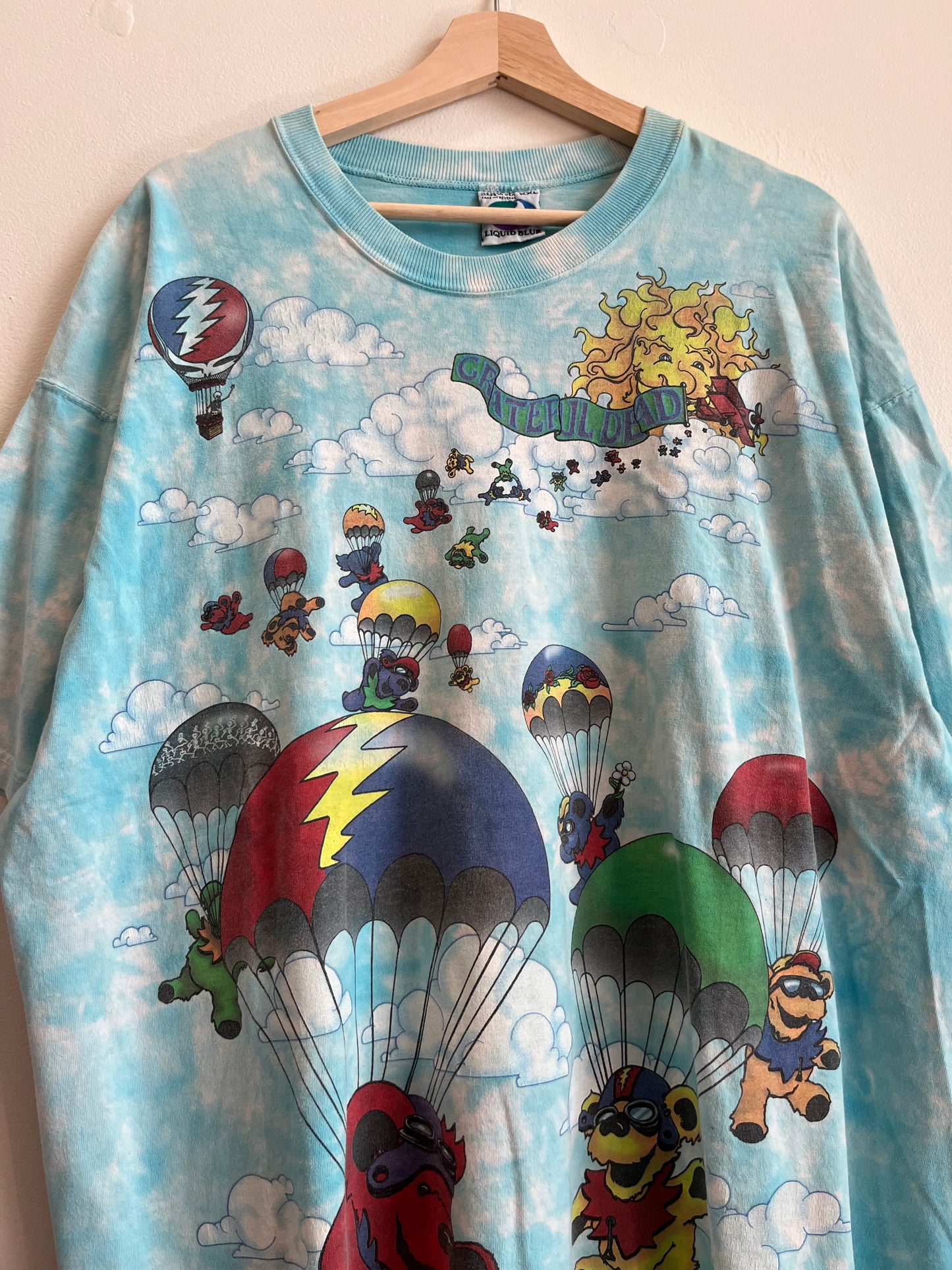 1993 Grateful Dead Liquid Blue Tie Dye Parachute Music AOP Tee (XXL)
