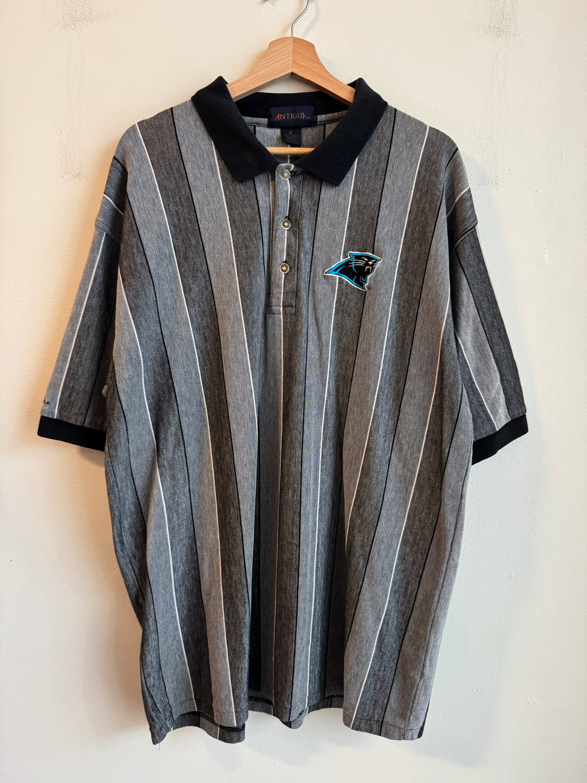90s Carolina Panthers Antigua Grey Striped Polo (XL)