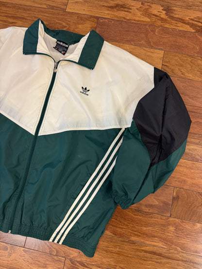 90s Adidas Green/Black Striped Windbreaker (XXL)