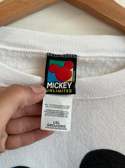 90s Mickey & Pluto Disney White Crewneck (L)