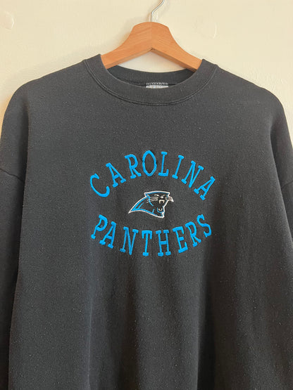 90s Carolina Panthers Logo 7 Embroidered Black Crewneck (L)