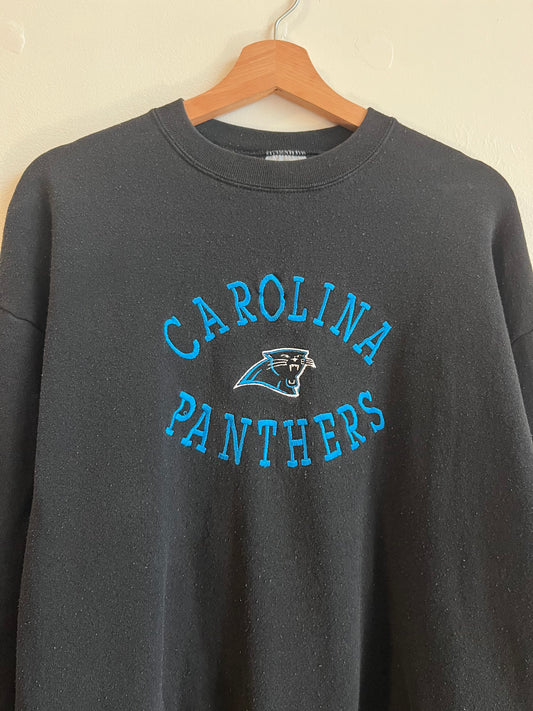 90s Carolina Panthers Logo 7 Embroidered Black Crewneck (L)