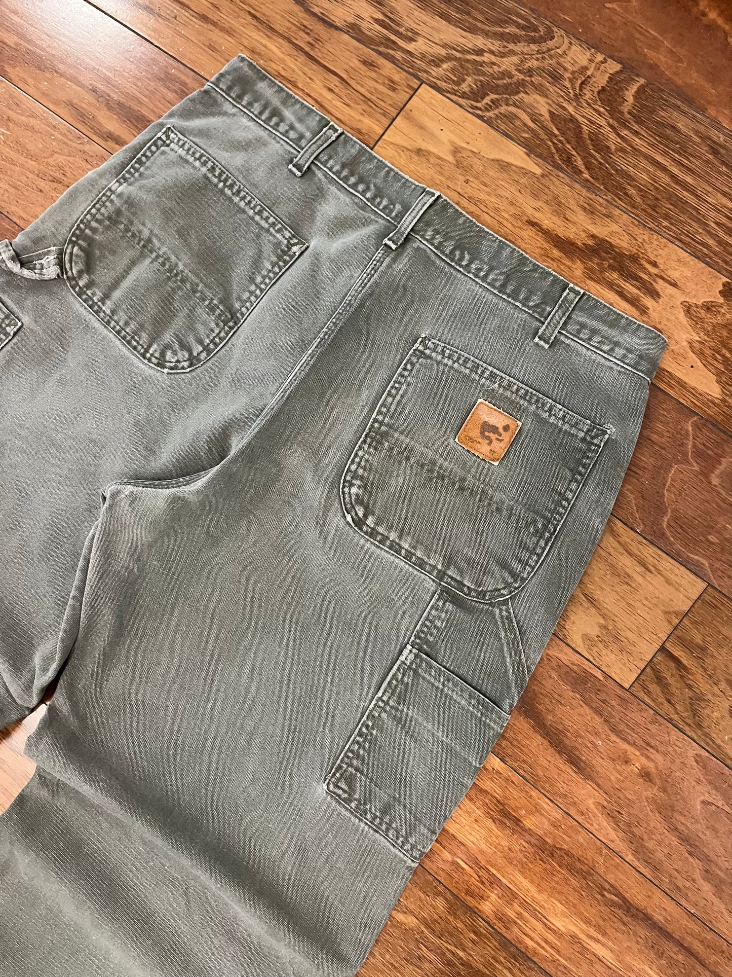 00s Carhartt Olive Green Faded Workwear Pants (36 x 30)