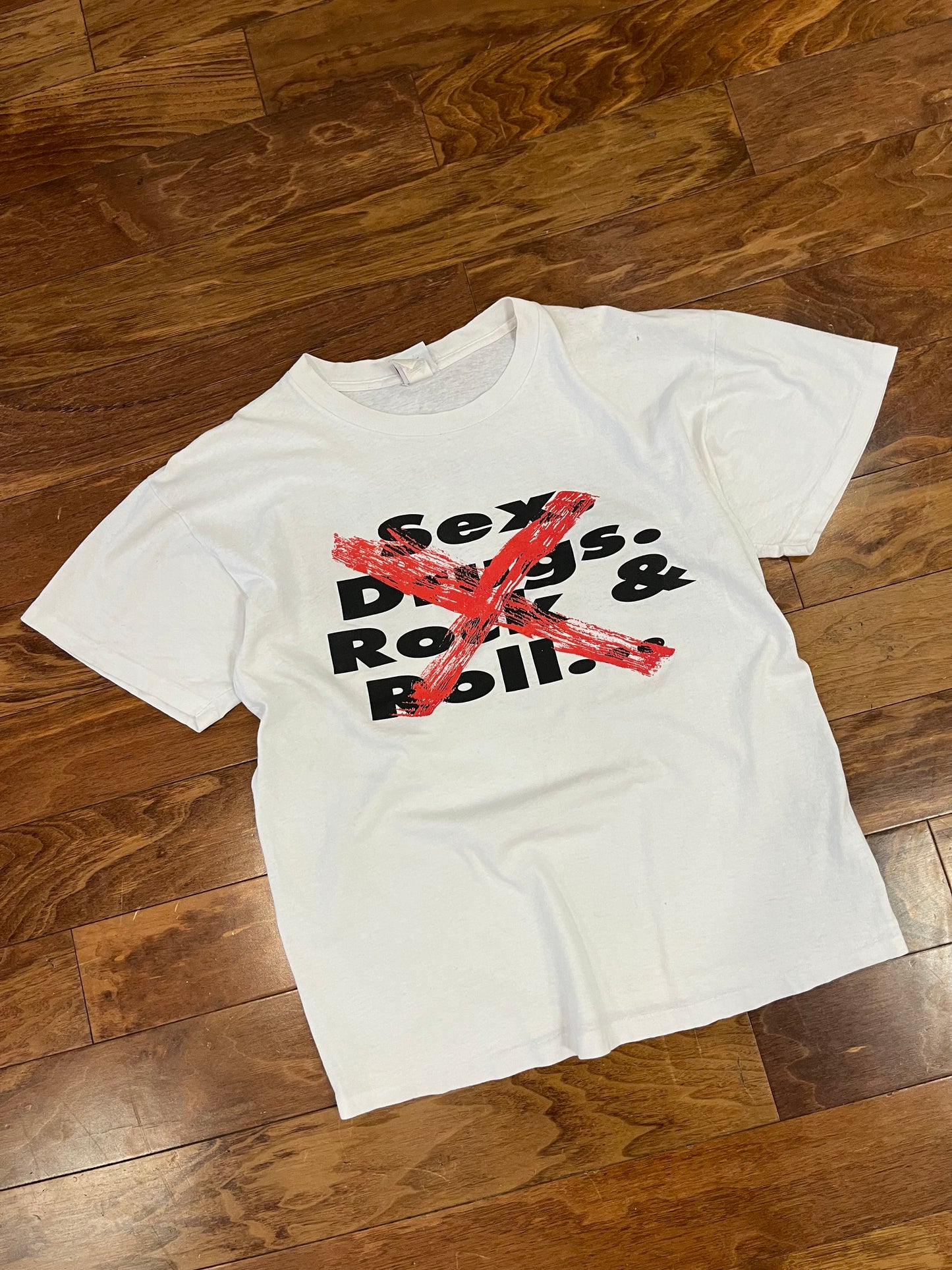 90s Nike "No Sex, Drugs, Rock & Roll" Rare Basketball Tee (L)