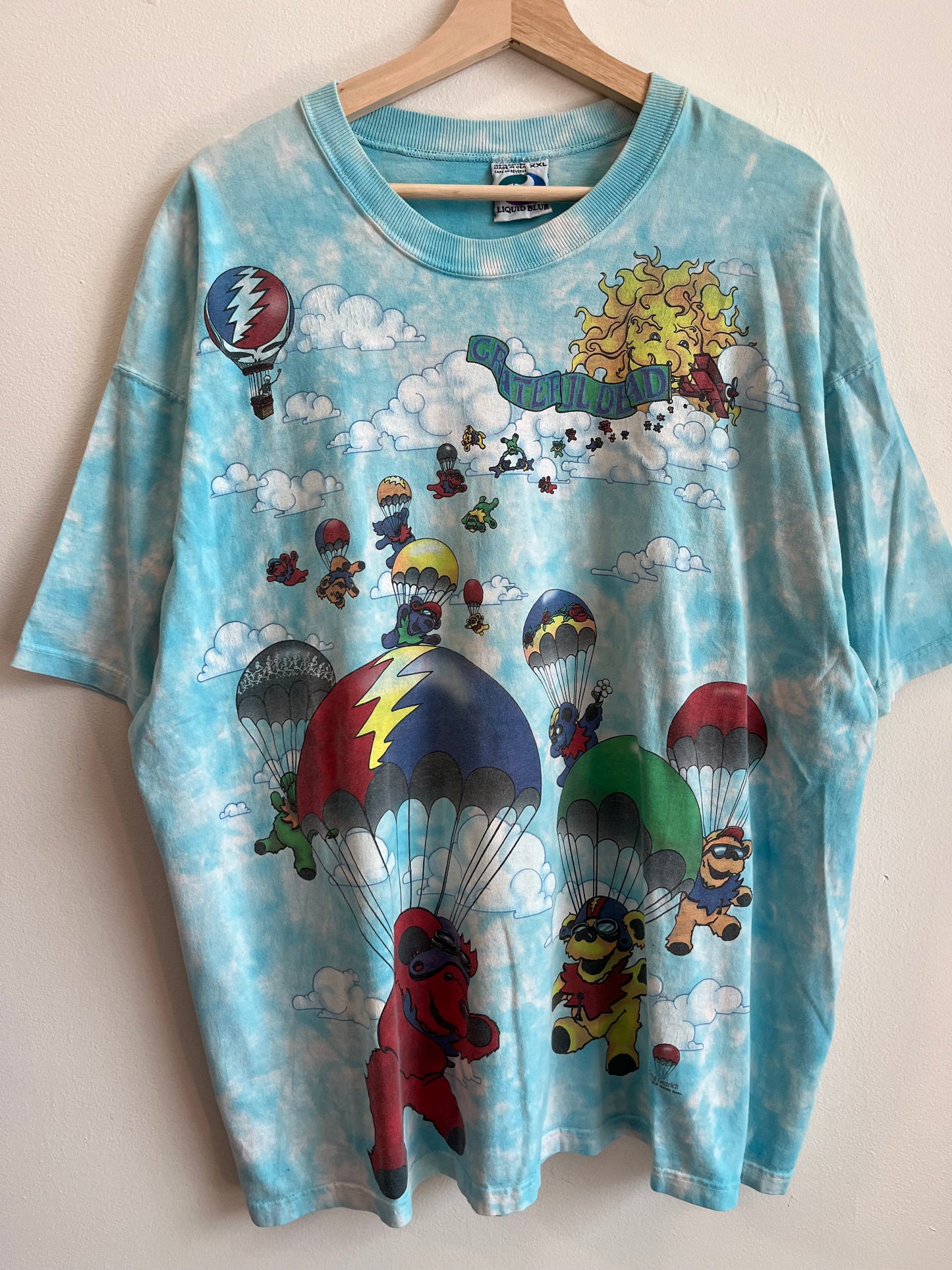 1993 Grateful Dead Liquid Blue Tie Dye Parachute Music AOP Tee (XXL)