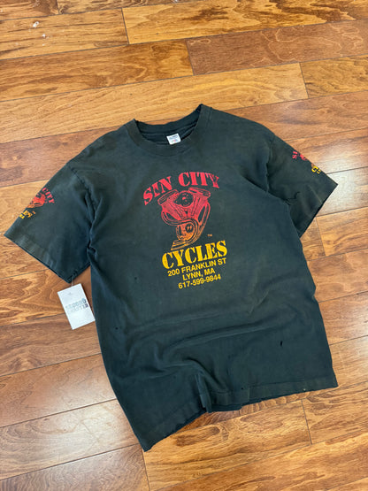 90s Sin City Cycles Thrashed Graphic Tee (L)