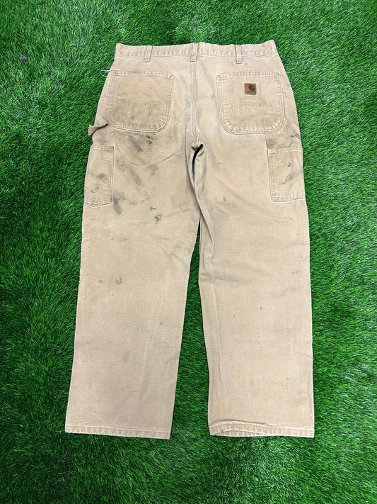2007 Vintage Carhartt Thrashed Tan Workwear Carpenter Pants (35 x 30)