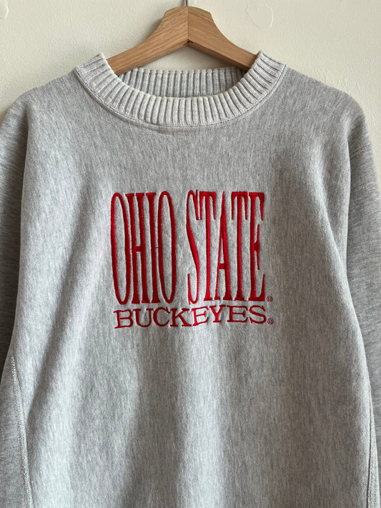 90s Ohio State Embroidered Grey Ribbed Crewneck (L)